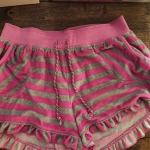 Betsey Johnson Super Soft Pink/Gray Striped Shorts, ruffled, beach, loungewear